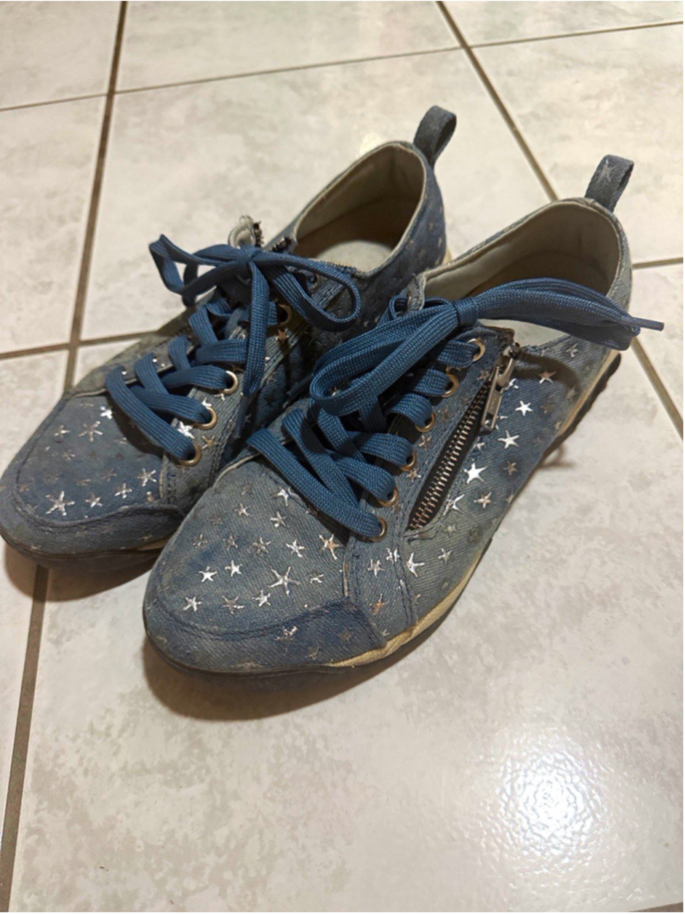 Therafit Blue Stars Low Top Athletic Sneaker Lace-Up Zip Rubber Sole 8.5